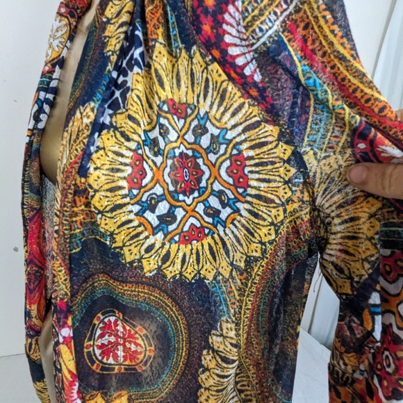Multiples Bohemian Bold Patterns Bright Cors Cardigan Cover Duster Kimono Large - Picture 4 of 11